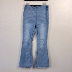 Jeans flare Leg Skinny 7/9 Light Wash Elastic Waist High Rise Stretch Denim